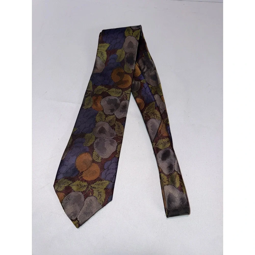 Nicola Paone Roma Mens Silk Tie Purple Fruit Floral Grapes Pears Made in Italy